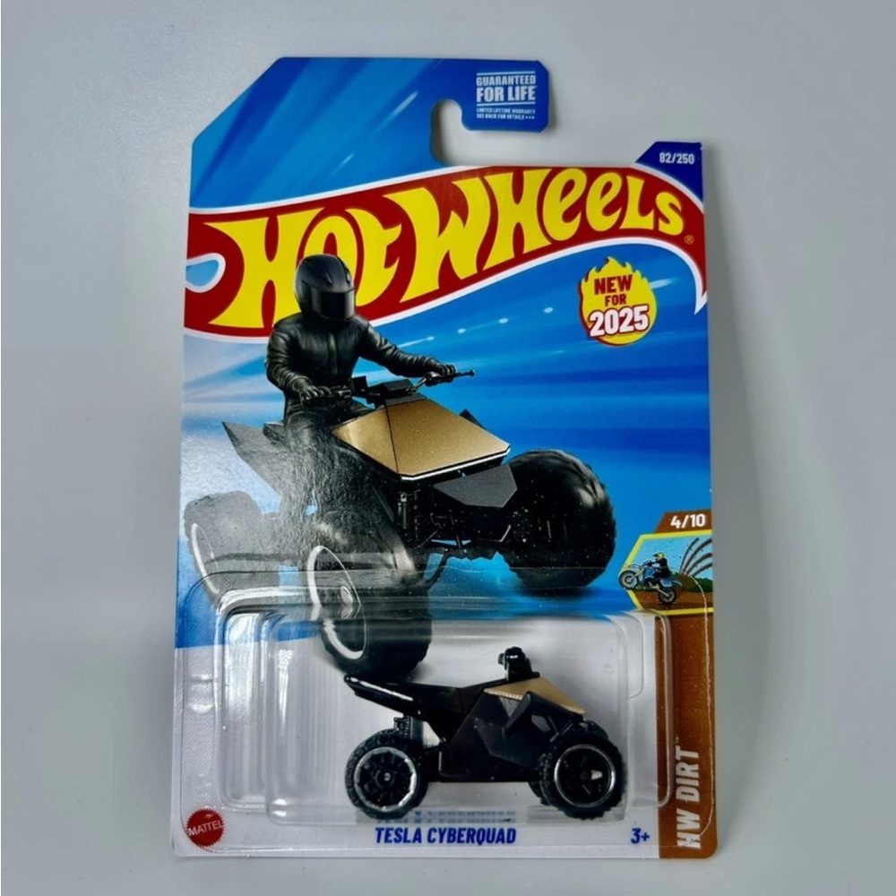 2025 Hot Wheels Tesla Cyberquad #82 Black HW Dirt Series 4/10 New Model Silver